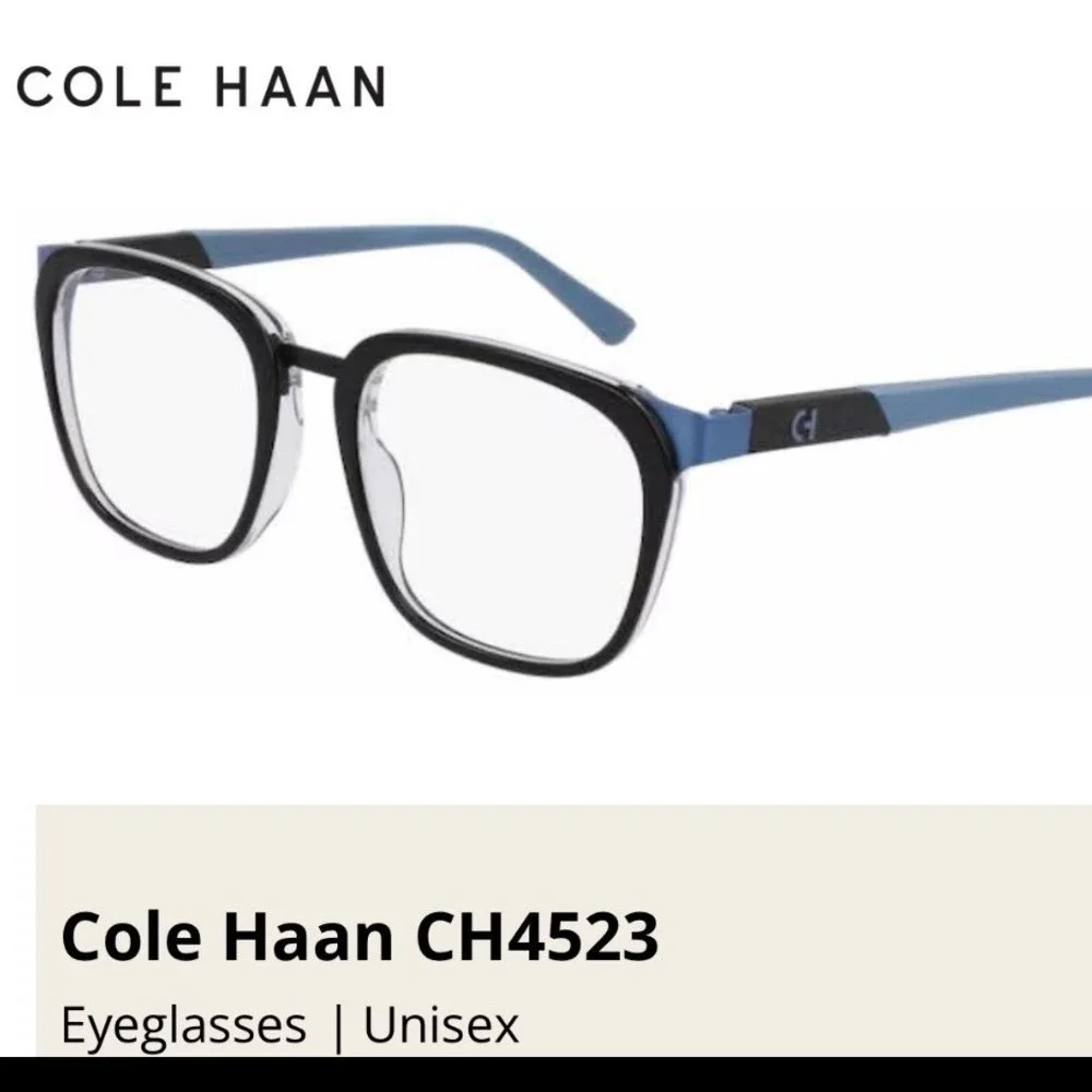 Cole Haan Zerogrand CH4523 Black Blue Square Eyeglasses Frames 52-19-140‎ Case